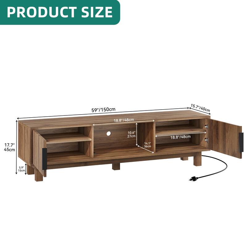 Moasis 59"W Fluted TV Stands for TVs up to 65 Inches, Entertainment Center with Power Outlets