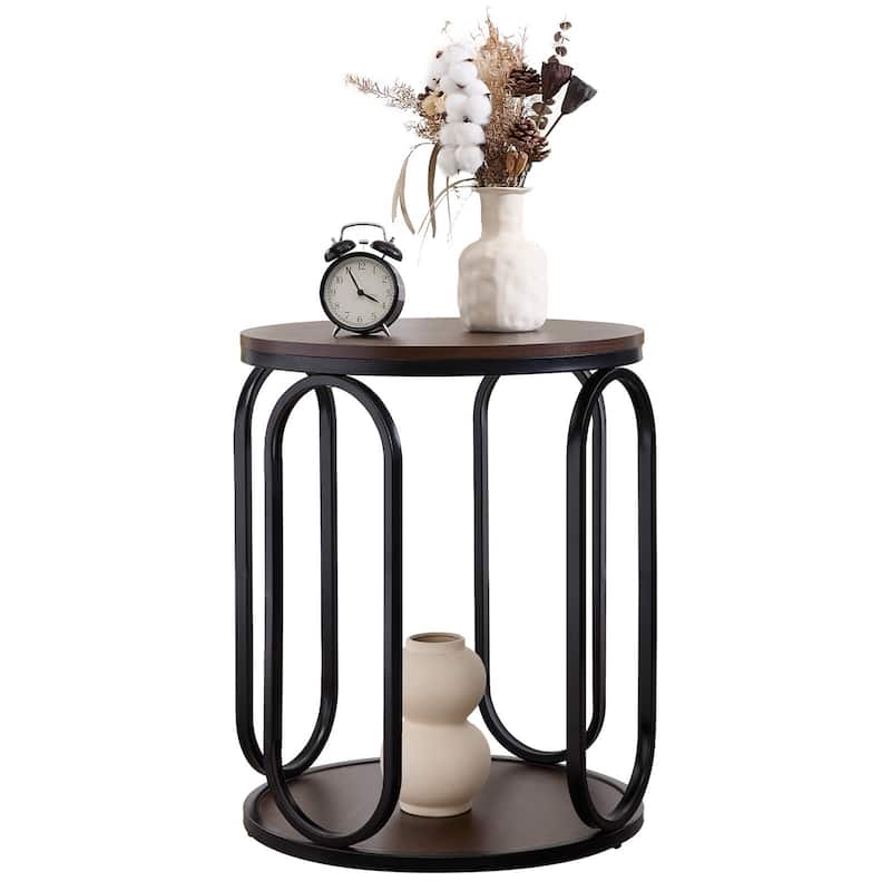 2-Tier Round Side Table, Accent End Table Nightstand - 19.7"Dia Top x 24.4"H
