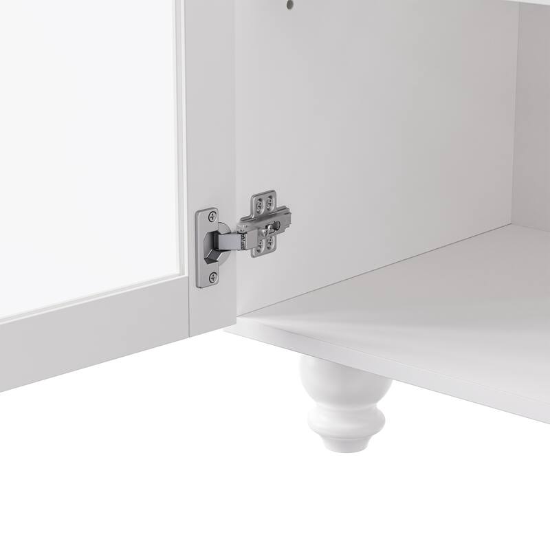 White+Walnut Farmhouse TV Entertainment Center with Bookshelves and Glass Doors for TVs Up to 70"