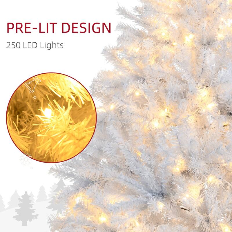 HOMCOM Pre-Lit Artificial Christmas Tree - Warm White LED Lights, Auto Open, White