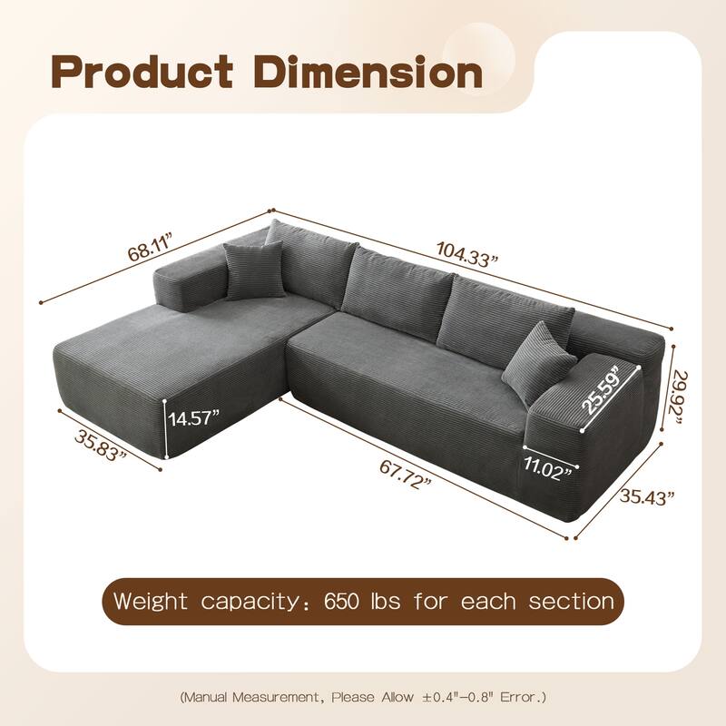 OVIOS Pit Stripes No Assembly Required Chaise Sofa