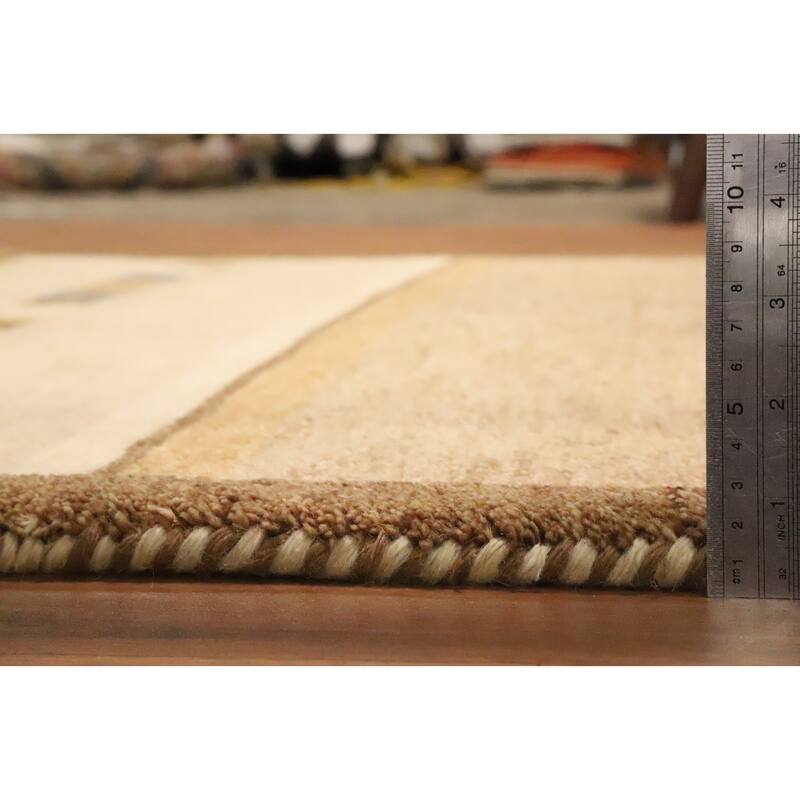 Hand Knotted Oriental 100% Wool Carpet Modern Geometric Beige & Ivories Gabbeh Area Rug - 5' 11'' X 4' 0''