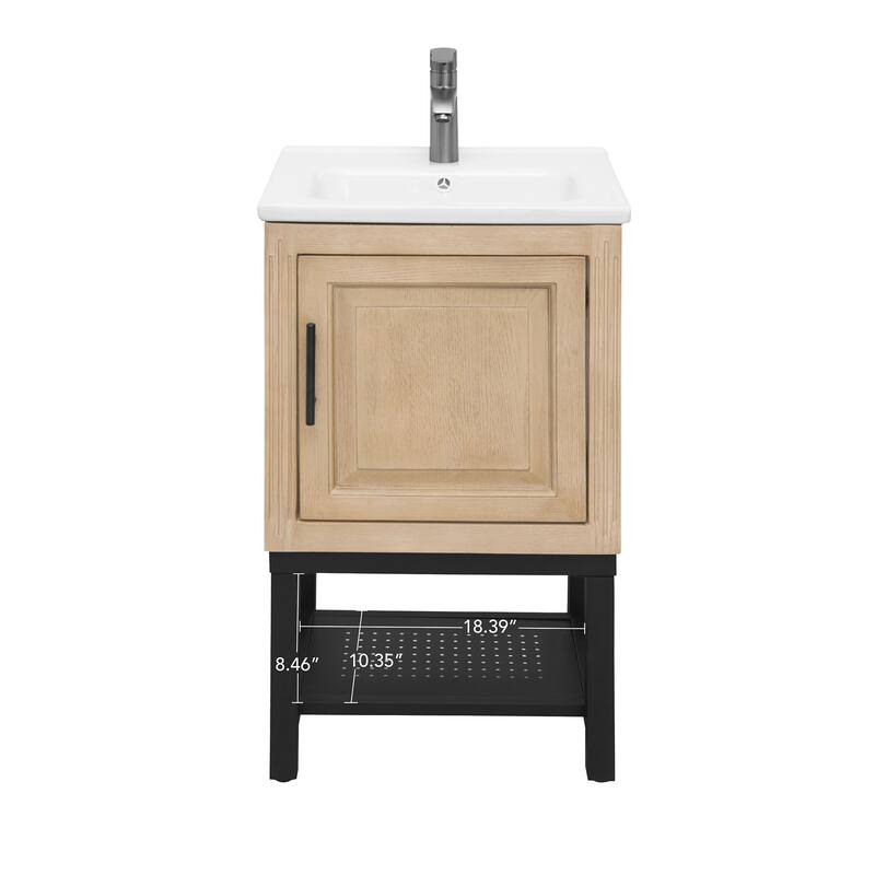 GDFStudio - CompactLine Modern Freestanding Bathroom Vanity with Ceramic Sink and Open Metal Shelf - 20 Inch