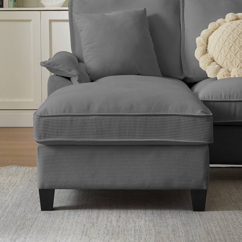 Homy Casa 120" U-Shaped Modular Corduroy Sectional Sofa Bed w/ Storage, Cup Holders & USB, 4-Seat (Beige/Green/Gray/Black)