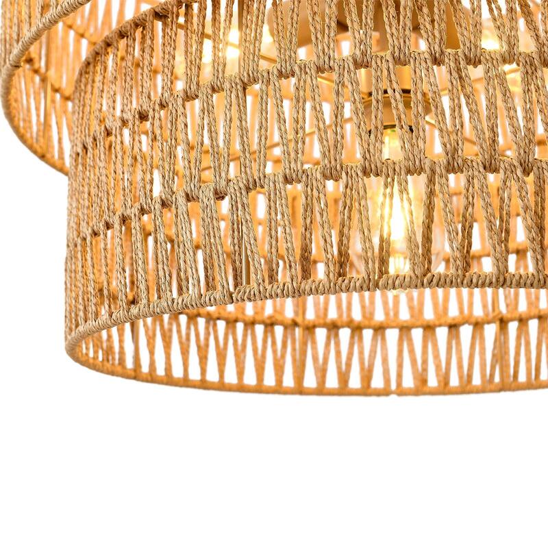 Dimmable 4 - Light Hand - Woven Bohemian Drum Chandelier