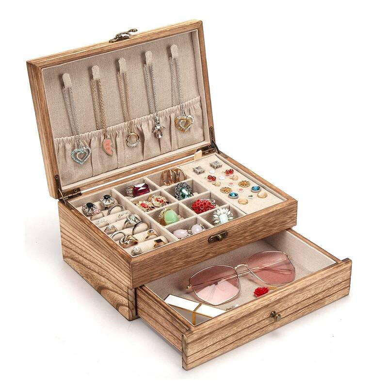 Jewelry Box for Women - 7"D x 10"W x 4.8"H - Rustic Brown