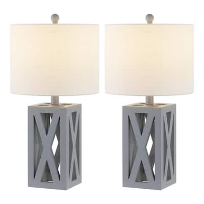 Ibiza 21.5" Farmhouse Wood LED Table Lamp, Brown (Set of 2), by JONATHAN Y