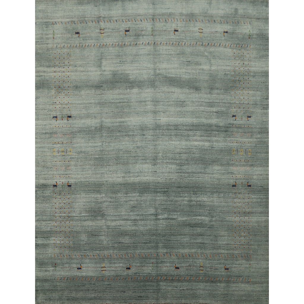 Hand Knotted Oriental 100% Wool Carpet Tribal Animal Pictorial Green Gabbeh Area Rug - 8' 1'' X 8' 0''