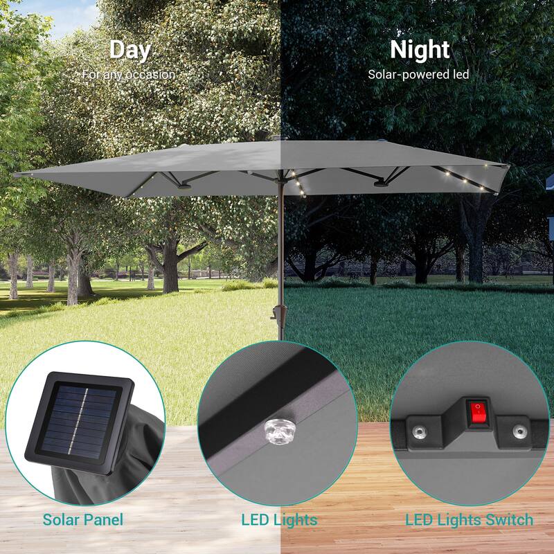 BONOSUKI 11x7/10x6.5ft Solar LED Double-Sided Patio Umbrella with Large Canopy Outdoor Table Umbrella