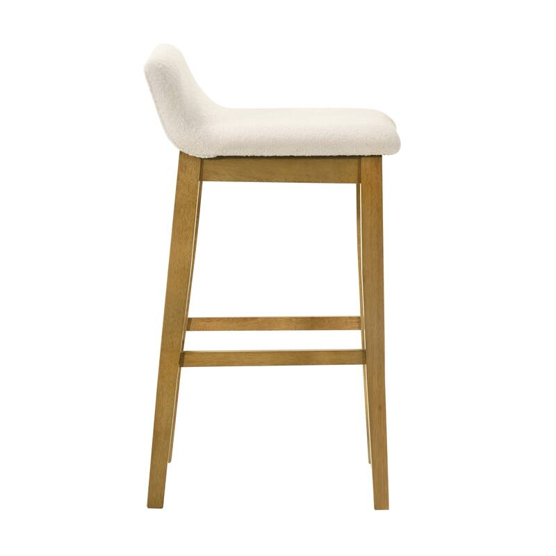 Annikah Low-Back Boucle Bar Stool, Counter Height Kitchen Barstool with Wood Legs