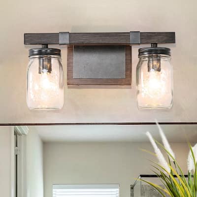 Modern Farmhouse 2-Light Mason Jar Bathroom Vanity Lights Glass Wall Sconces - 13" L x 6" W x 7" H