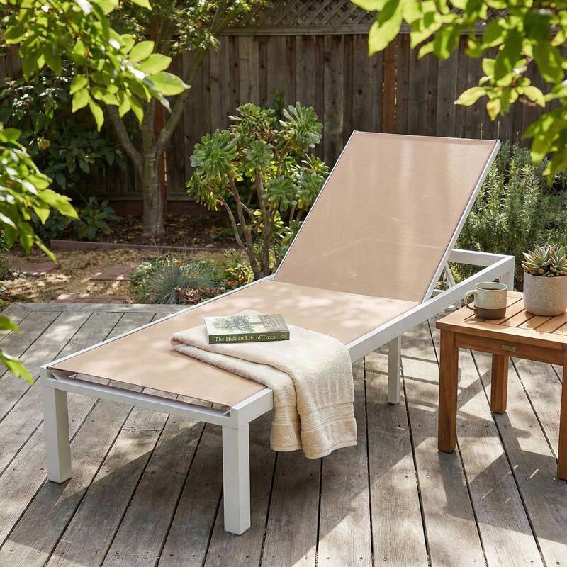 Marlin Outdoor Reclining Aluminum Chaise Lounge Chair with Breathable Mesh Sling Fabric, Non-Slip Foot Pads for Patio & Poolside