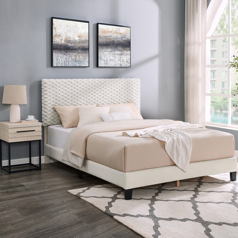 3-Piece/2-Piece Bedroom Set, Plush 3D Upholstered Bed with Nightstand/Two Nightstands, Queen - 2 Piece
