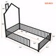 preview thumbnail 7 of 46, Metal House Platform Bed with Guardrail and Chimney