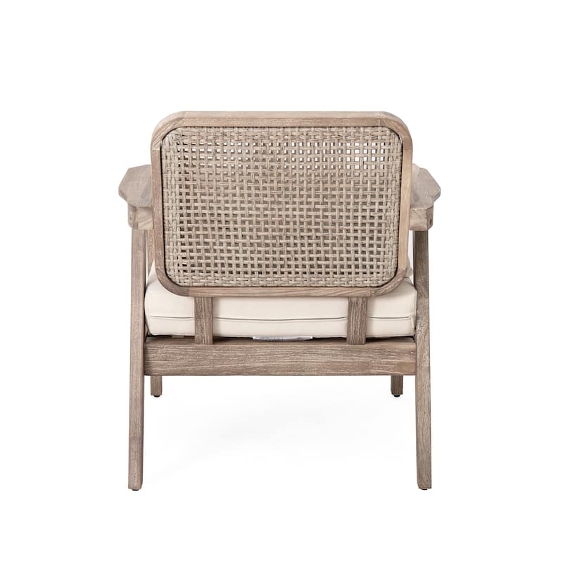 Outdoor Acacia Wood Patio Club Chair with Waterproof Thick Cushion