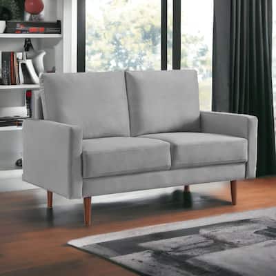 HomeRoots 57" Gray And Dark Brown Velvet Loveseat - 57.00 in. x 37.00 in. x 32.00 in.