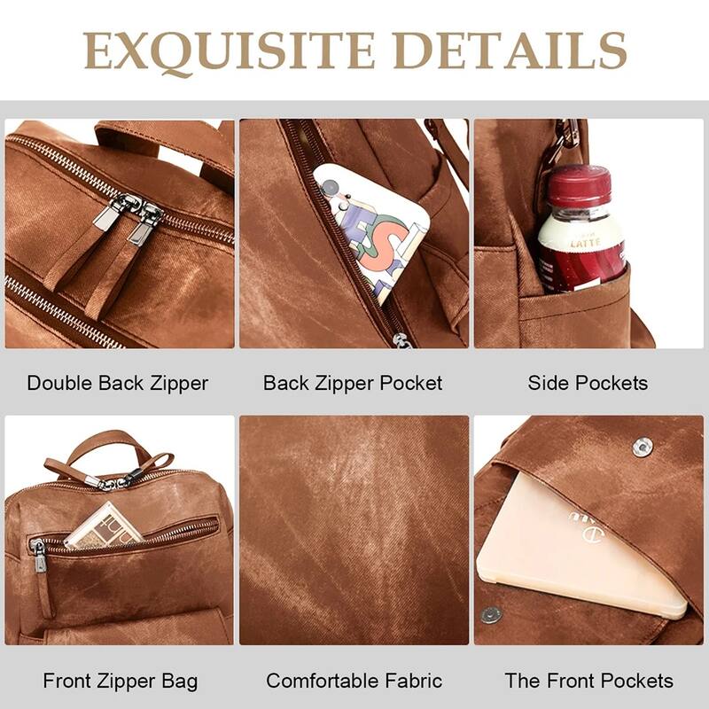 Women's Anti-Theft Leather Backpack, 8-Pocket Work Travel Organizer