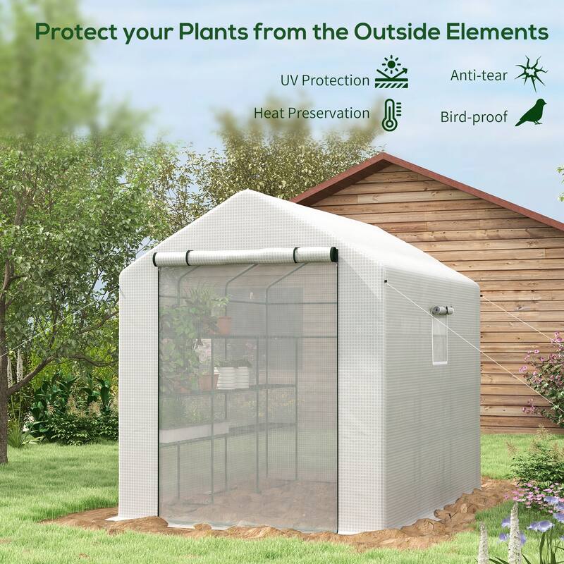 Outsunny 8' x 6' x 7' Portable Walk-in Greenhouse, 18 Shelf Hot House, Roll Up Zipper Door, UV protective