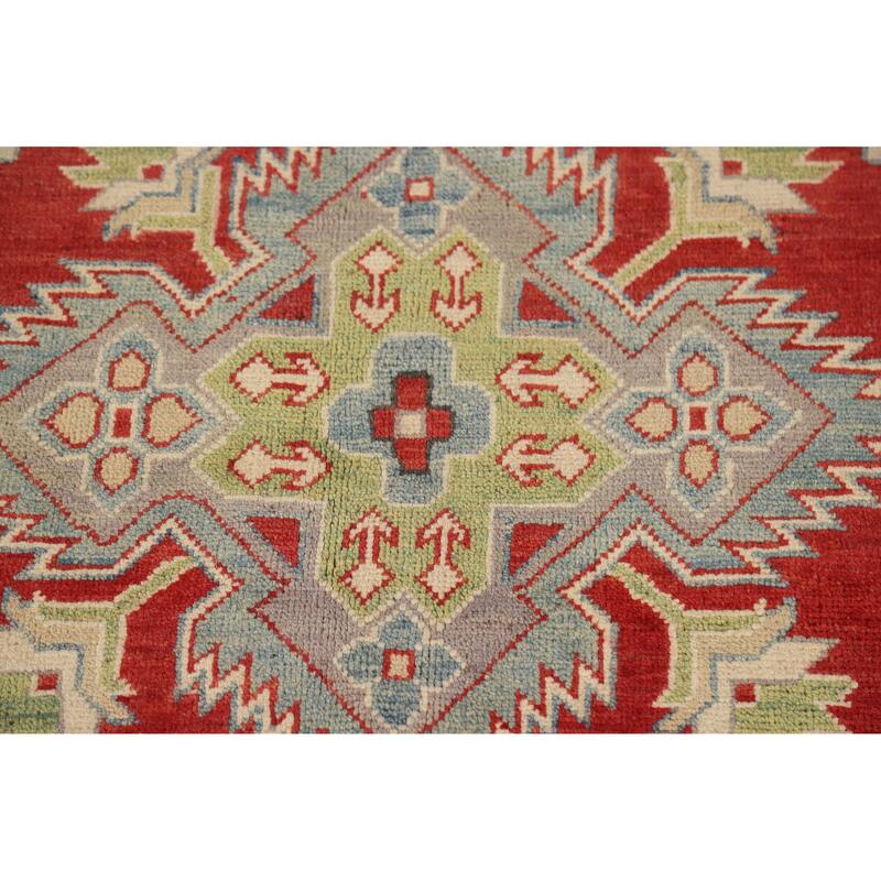 Hand Knotted Oriental 100% Wool Carpet Traditional Geometric Red Kazak Area Rug - 13' 11'' X 9' 6''