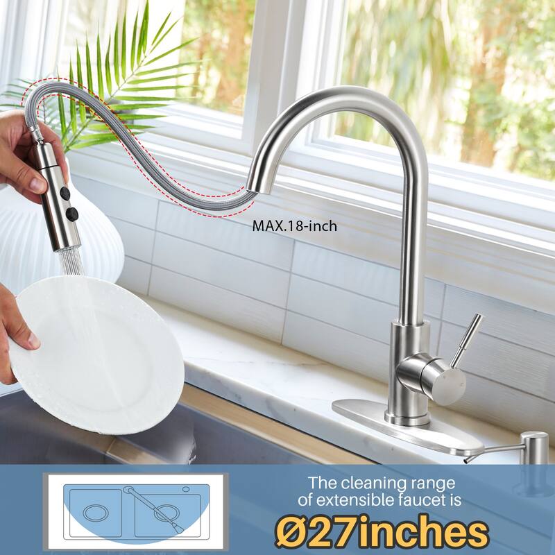 WOWOW Single Handle Pull Down Sprayer Kitchen Faucet
