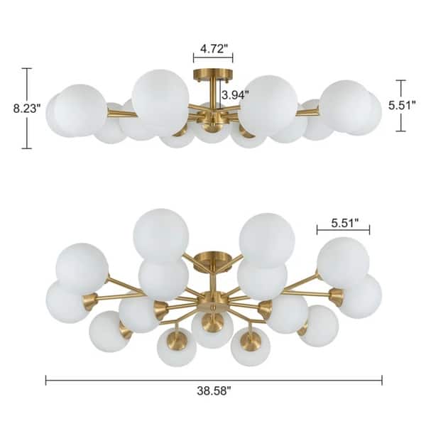 dimension image slide 0 of 2, 38.5" Mid Century Semi Flush Mount Ceiling Light Modern Sputnik Chandelier