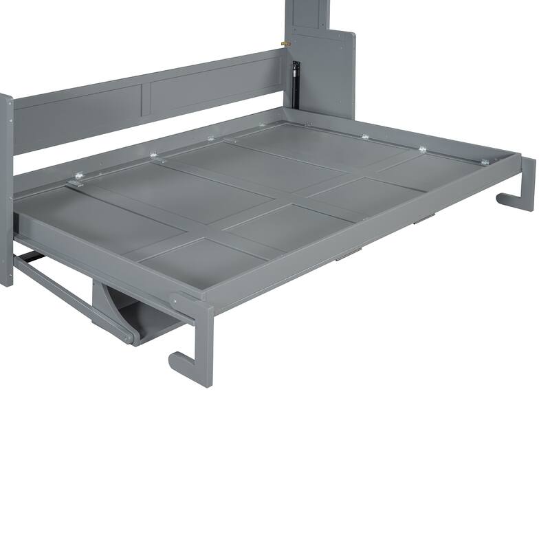 Queen Size Foldable Murphy Bed Wall Bed Convertible Desk with Storage, Bedroom Pine Wood Bed Frame, Modern Pull Down Bed