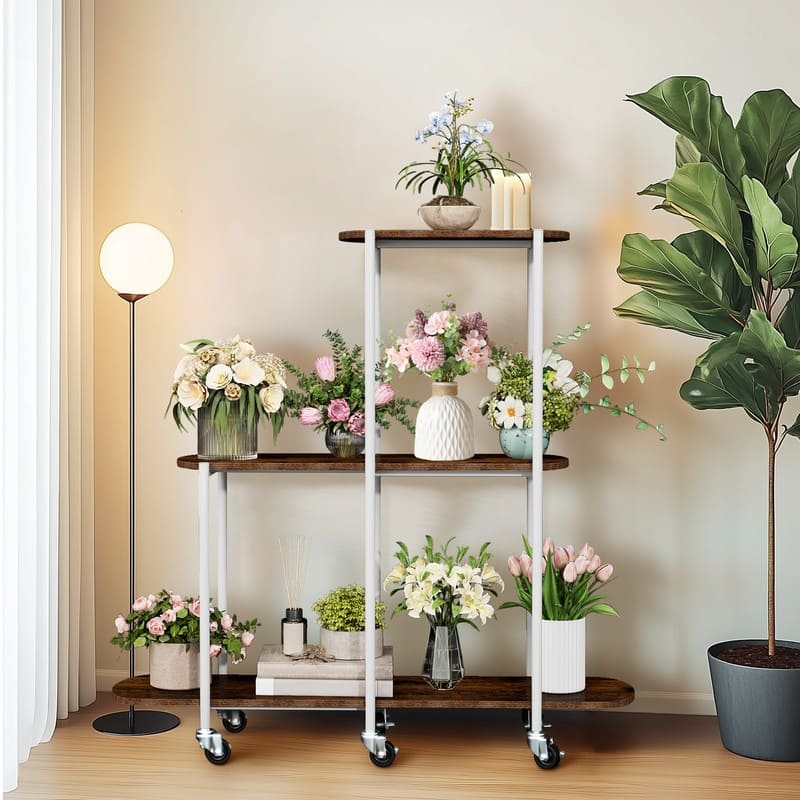 Corner Plant Stand Indoor 3 Tiered Plant Shelf Flower Stand with Wheels for Living Room Patio Balcony Garden