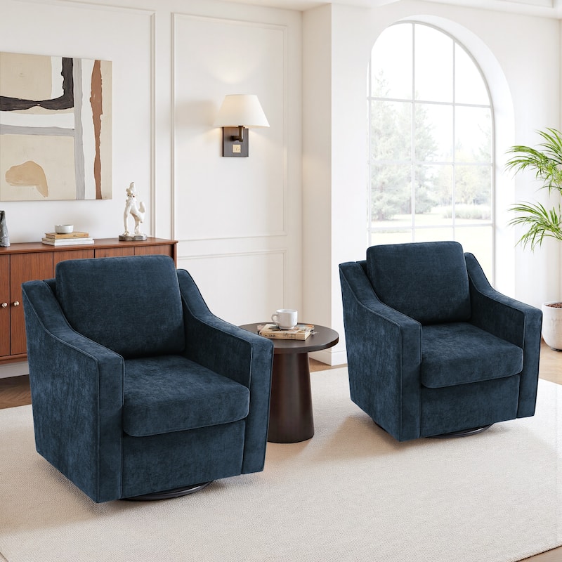 2 Set Modern Swivel Accent Arm Chair For Living Room - Navy-Chenille