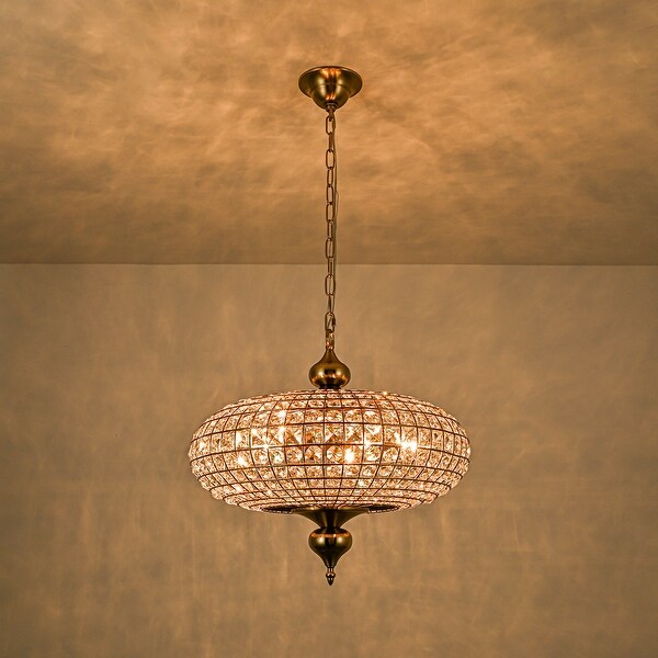 Retro French 4/5-Light Antique Brass Globe Crystal