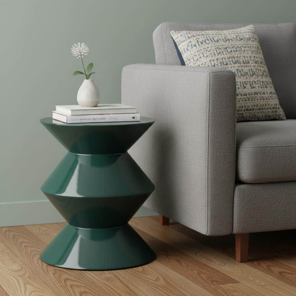 HomeRoots 18" Green Wood Round Top Geo Pedestal End Table - 14.00 in. x 18.00 in. x 14.00 in.