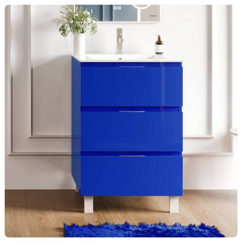 Eviva Malmo 24"W Blue Bath Vanity with Porcelain Integrated Sink