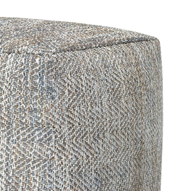 WYNDENHALL Terri 18 inch Wide Boho Square Pouf in Denim Melange Cotton