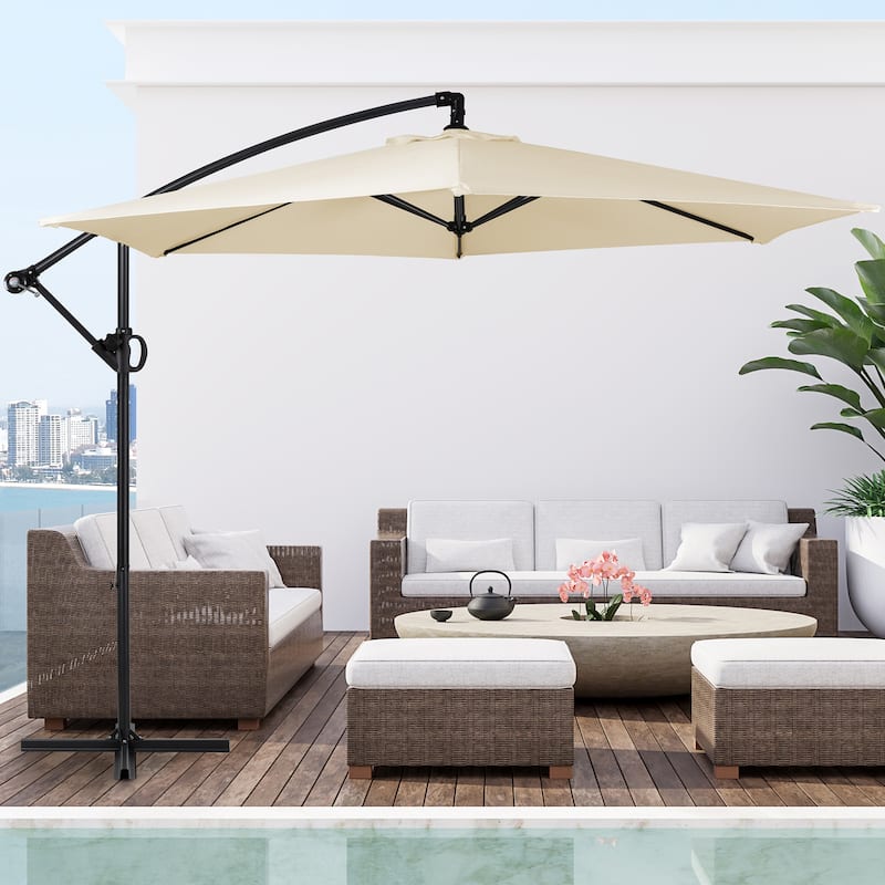 Futzca 9FT Outdoor Hanging Offset Patio Umbrella - Beige