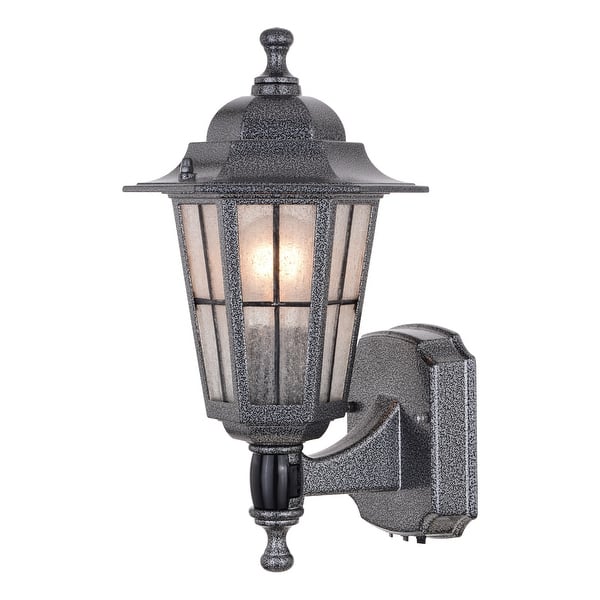 slide 2 of 7, VAXCEL York Textured Pewter Motion Sensor Dusk to Dawn Traditional Outdoor Wall Light with Clear Glass Textured Pewter - 8-in W x 14.25-in H x 8.25-in D