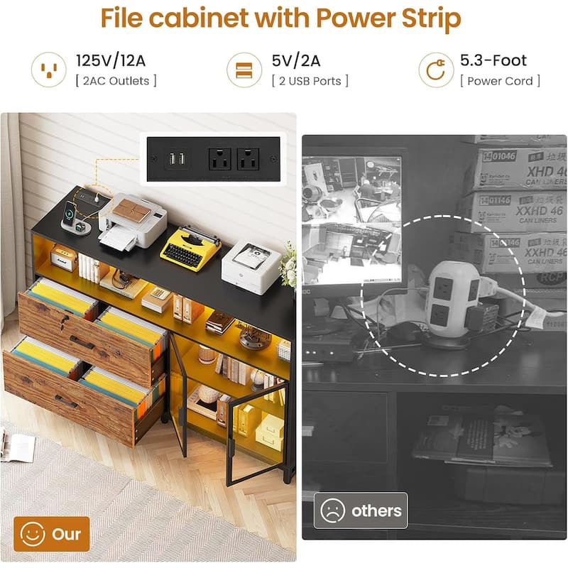 59" LED File Cabinet 2 Drawers Filing Cabinets Legal/Letter/A4 File