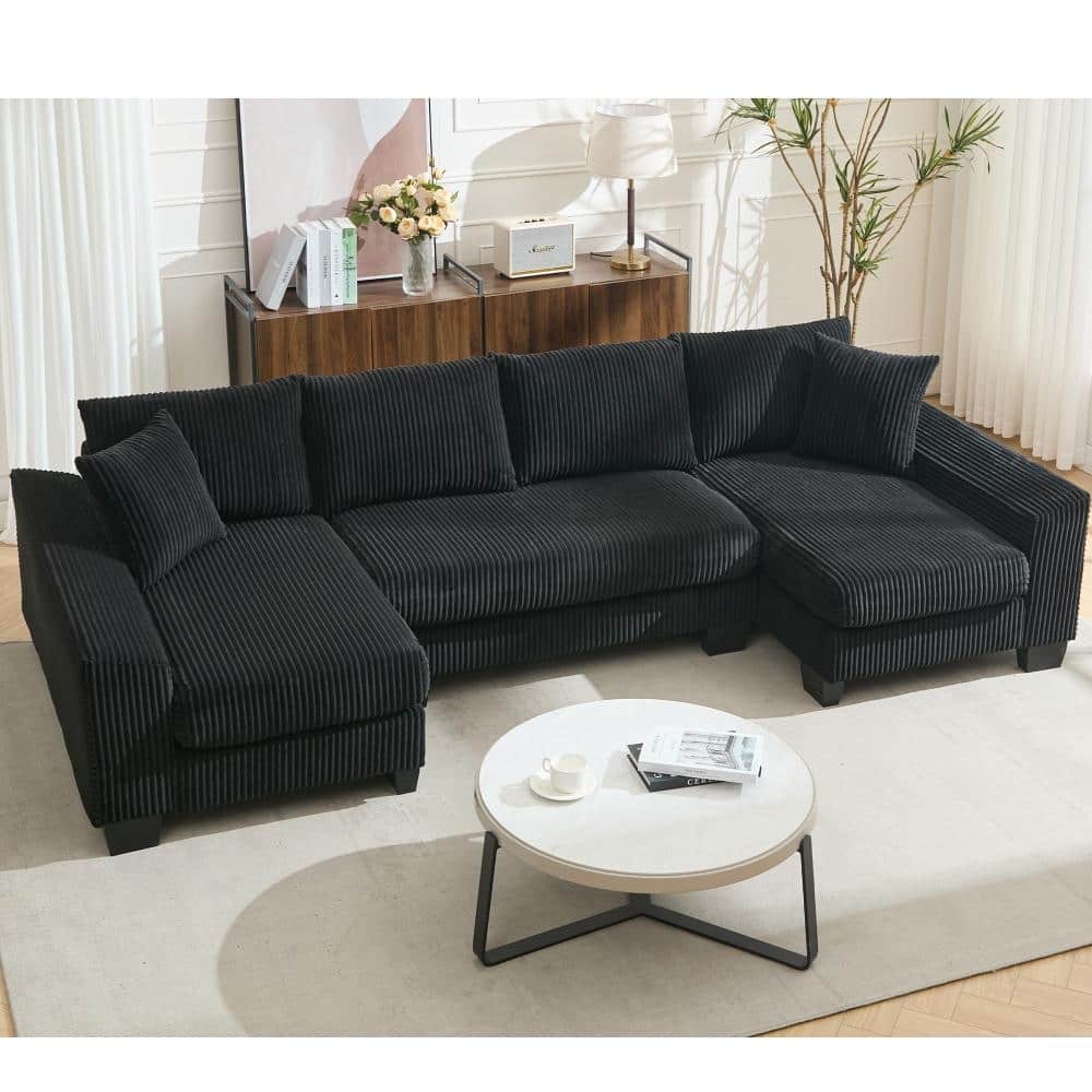 114" Modern 2-in-1 Convertible Sleeper Sofa with Chaise Lounge & Pillows