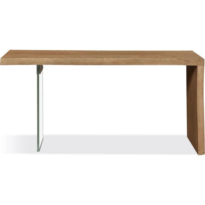 Seaboune Live-Edge White Oak and Glass Console Table in Bisque