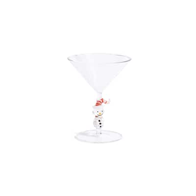 Snowman Sips Martini Glasses, Set of 4, Holiday Cocktail Glassware - Clear