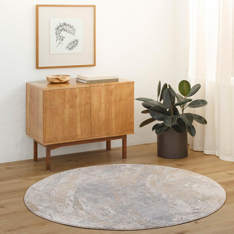 Livabliss Transitional Brunswick Abstract Area Rug - 5'3" x 5'3" Round - Tan/Grey