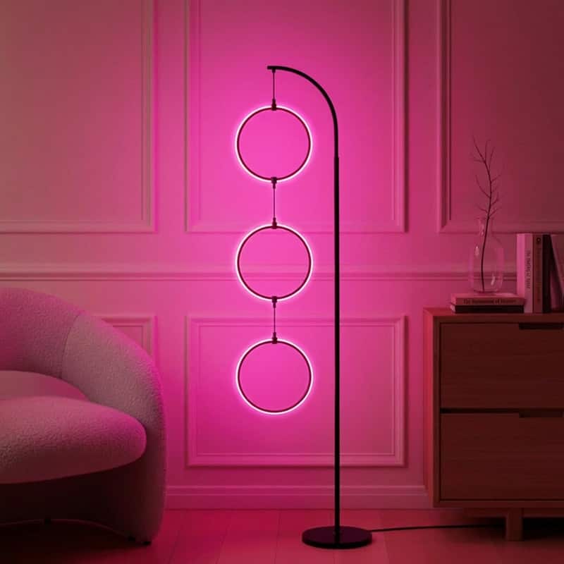 Brightech Nova 74 in. Classic Black Industrial 3-Light LED Super Bright Floor Lamp with Built-In Color Changing Function