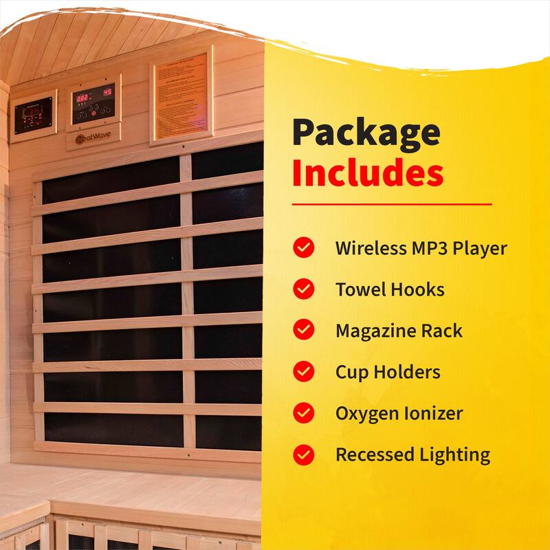 HeatWave Sonoma 3-Person Hemlock Infrared Corner Sauna with 7 Carbon Heaters - 55" W x 35" D x 75" H