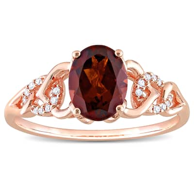 Miadora Oval Garnet and Diamond Accent Link Engagement Ring in 10k Rose Gold