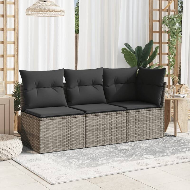 vidaXL Patio Sofa with Cushions Outdoor Seating Sectional Sofa Poly Rattan