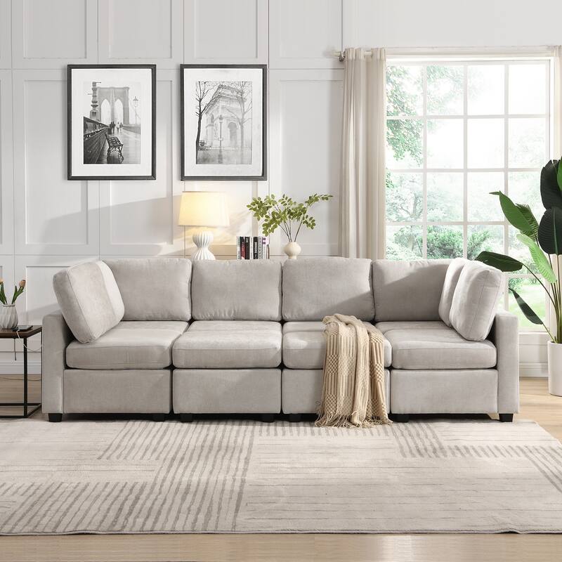 Modern Modular Sectional Sofa with Movable Ottomans and USB Ports for Versatile Seating in Contemporary Living Spaces