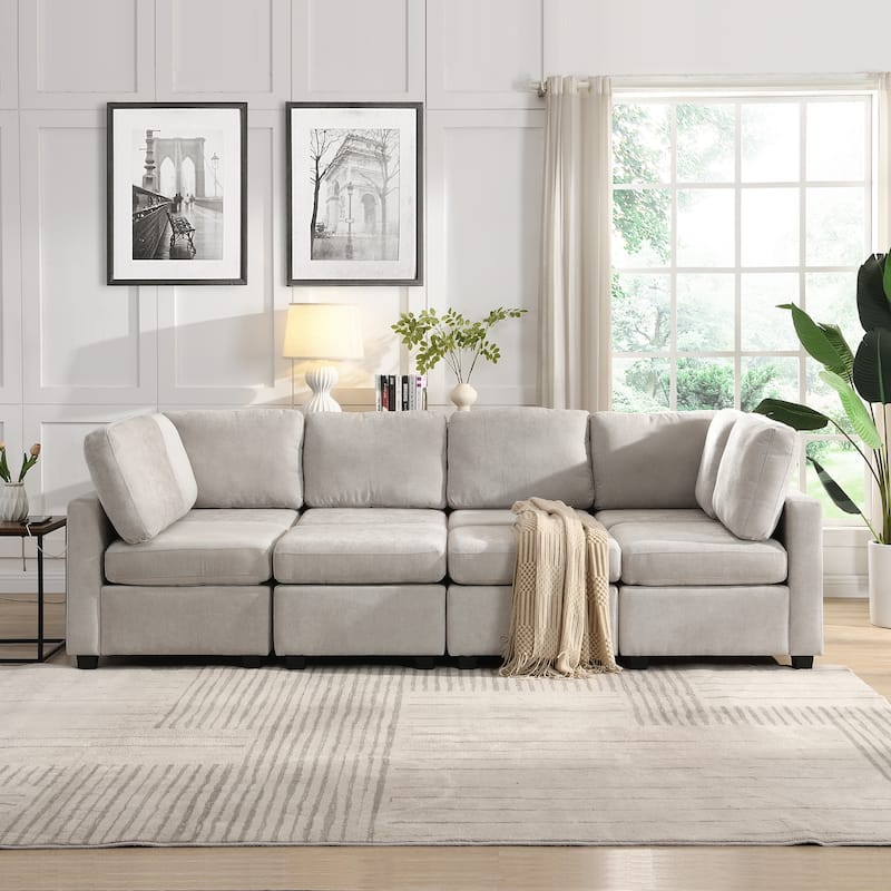 Versatile 103'' U-Shaped 6 Seater Sectional Sofa with Dual Movable Ottomans and 3 USB Charging Ports for Living Room