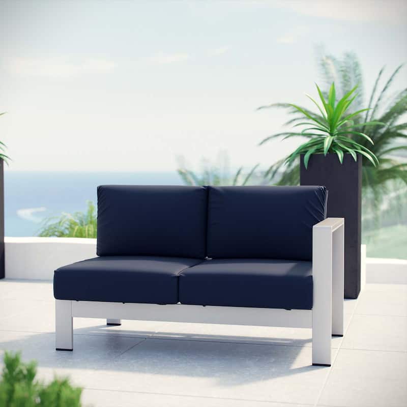 Beach Outdoor Patio Aluminum Loveseat - Silver/Navy