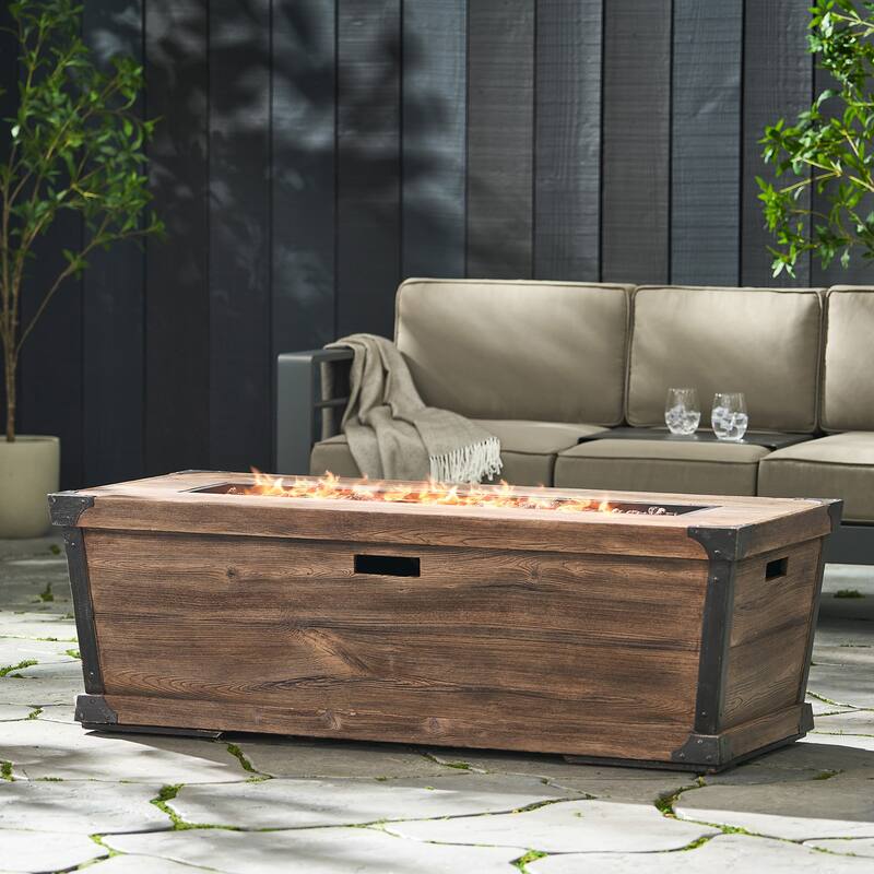 56 in. W x 26.25 in. D x 18.75 in. H Rectangle Propane Burning Outdoor Fire Pit in Brown