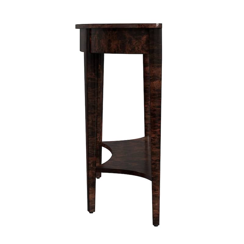 Astor 54"W Burl Wood Demilune Console Table