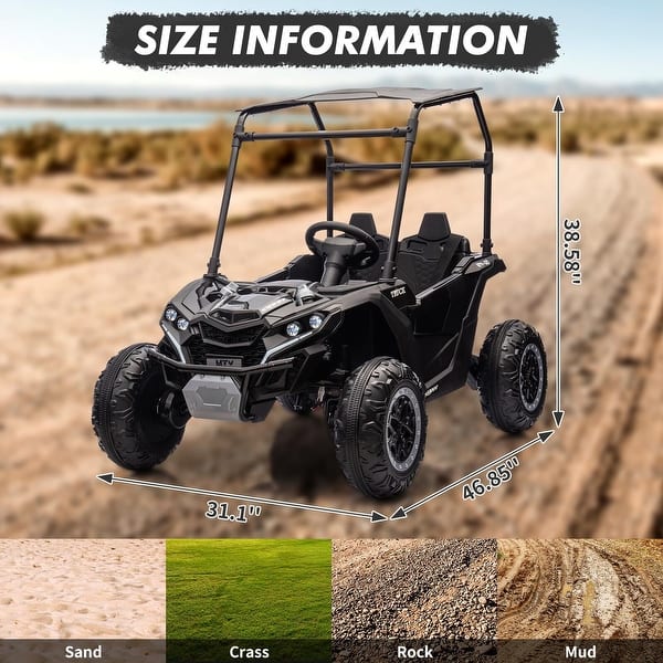 dimension image slide 1 of 3, 24V 2 Seater Kids Ride On Utv, 4WD Electric Truck with Sun Shade