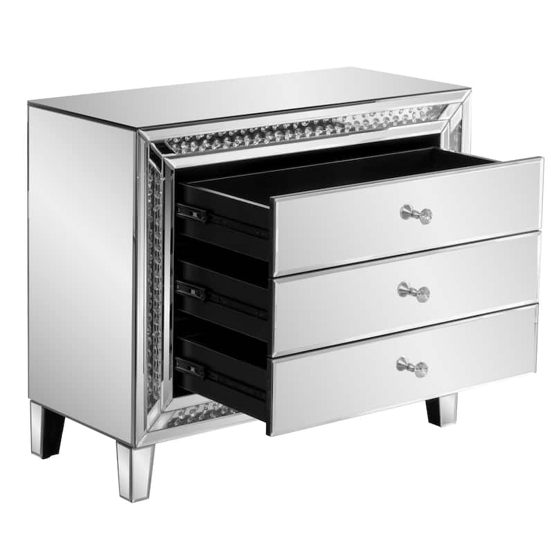 Glam Mirror Nightstand Bedside Table with 3 Drawer Chest